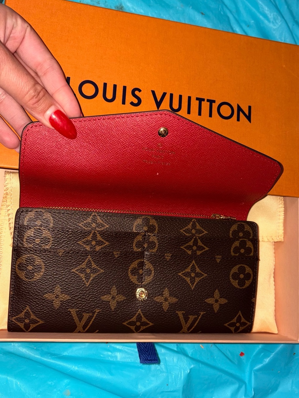 Louis Vuitton Monogram Continental Wallet with Red Interior